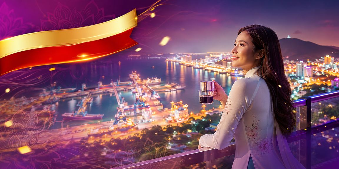 Người dùng Vũng Tàu sử dụng ứng dụng casino bên ly cà phê buổi sáng